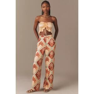New Farm Rio x Anthropologie Pineapple Satin Wide-Leg Pants $188 X-SMALL Red